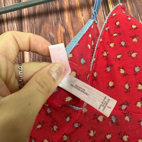 Vintage Victoria's Secret Red Floral Nightgown Dress Mesh Padded Size Large - Picture 5 of 8